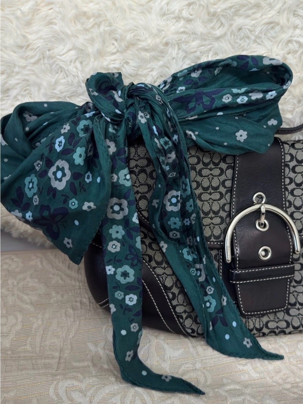 Coach Blue/Teal Floral Scarf